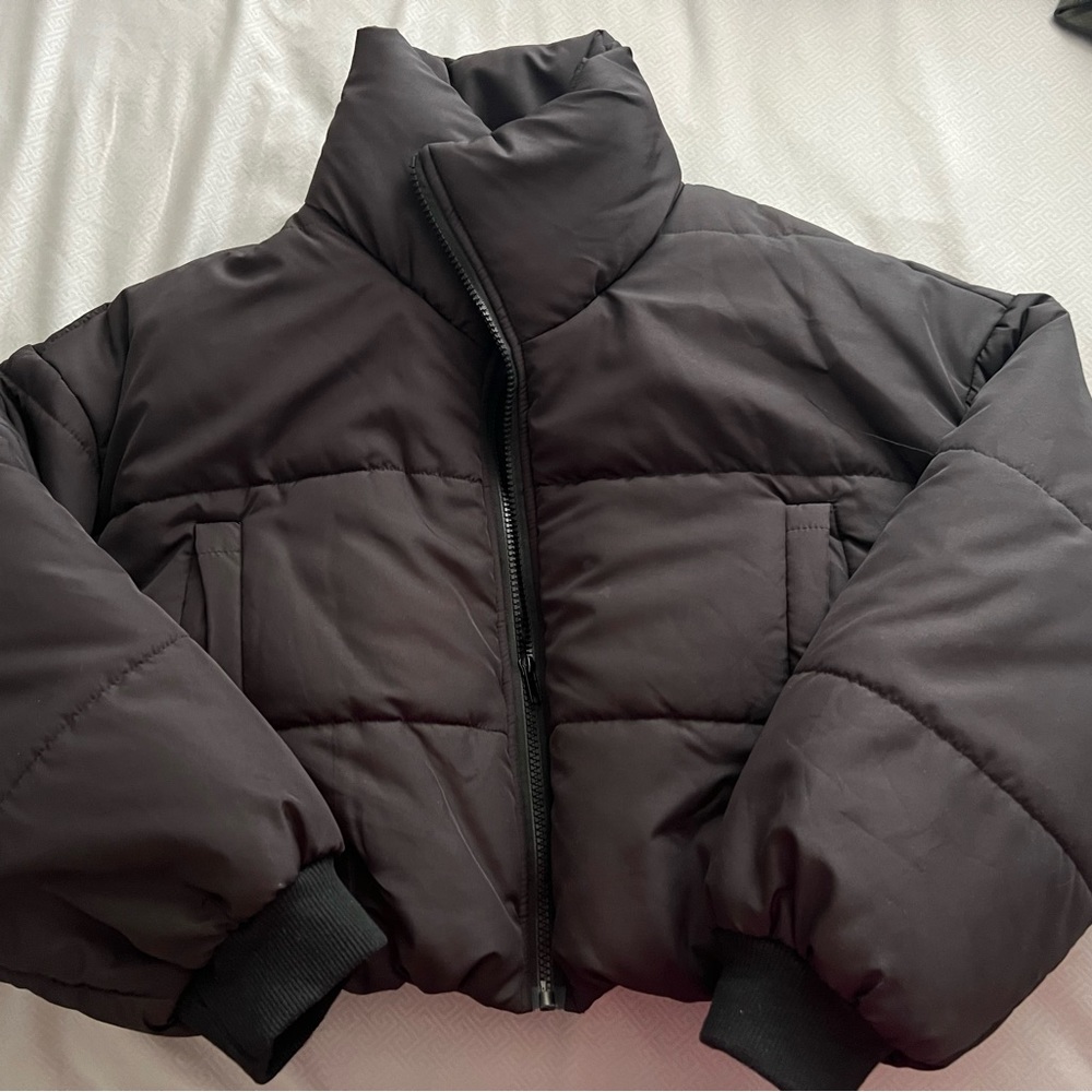 Shein black crop puffer coat